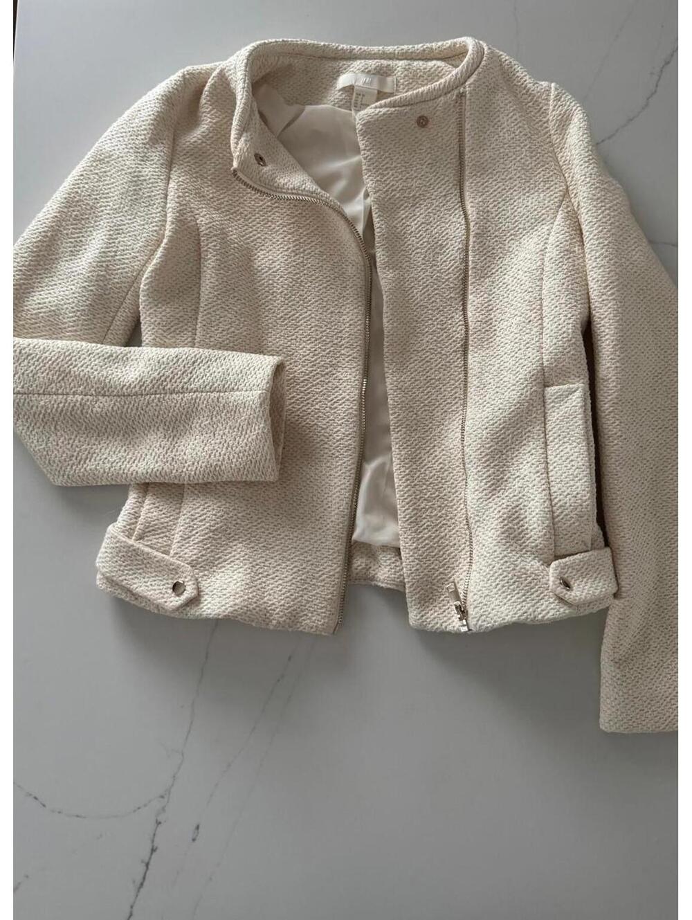 H&M Tweed Cozy Cream Textured Women's Jacket Size 2